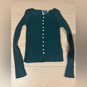 Free people Tilly blue green ribbed long sleeved top/cardigan size large